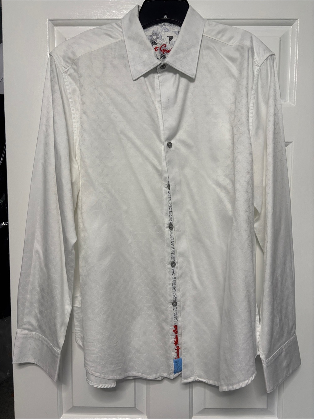 Robert Graham Men’s XL White Tonal Jacquard Long Sleeve Button-Down Shirt